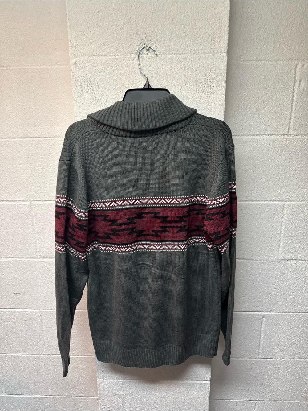 Carbon Shawl Collar Cardigan Sweater - Charcoal with Burgundy Stripe - Picture 5 of 5